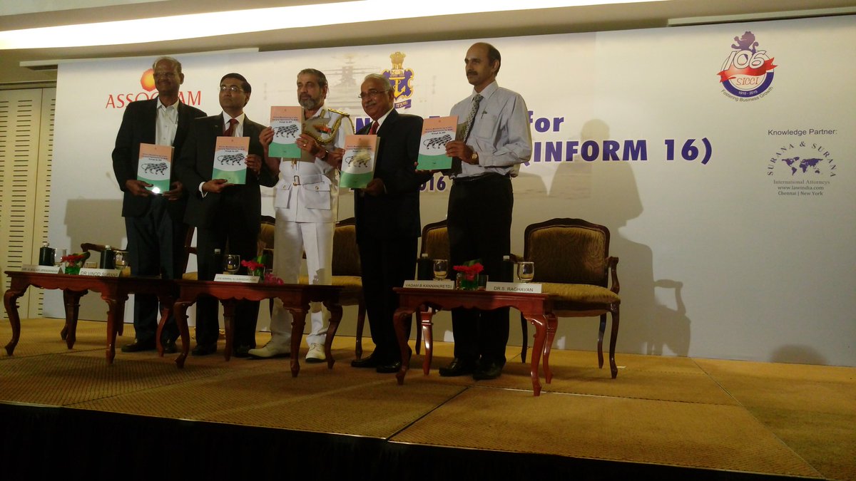 dmuraliDM's tweet photo. Release of Report #INFORM16 @ASSOCHAM_PREZ @indiannavy @makeinindia @kalrajmishra @SpokespersonMoD @manoharparrikar https://t.co/EYREZoj93c