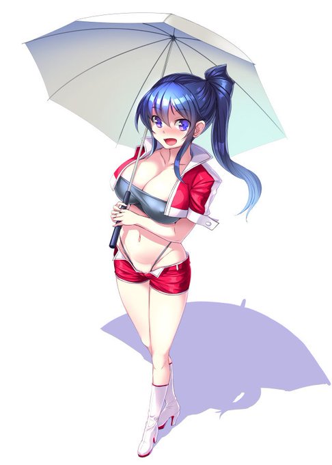 ぼしこが描くふたなり娘は『藍色のポニーテール、紫の瞳、Mカップ、色白肌、長さ74cmのカリ高オティンティン、中学生くらいの年で身長は低め、レースクイーンの格好』です。
しかしオティンティンはありません。 