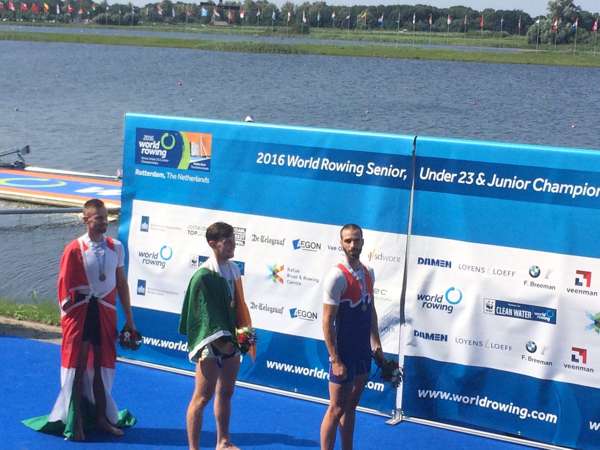 RowingIreland's tweet photo. @PaulO_Donovan winning Gold. @WorldRowing #rowing2016 @sportireland #greenblades https://t.co/mfLn6Xs2tb