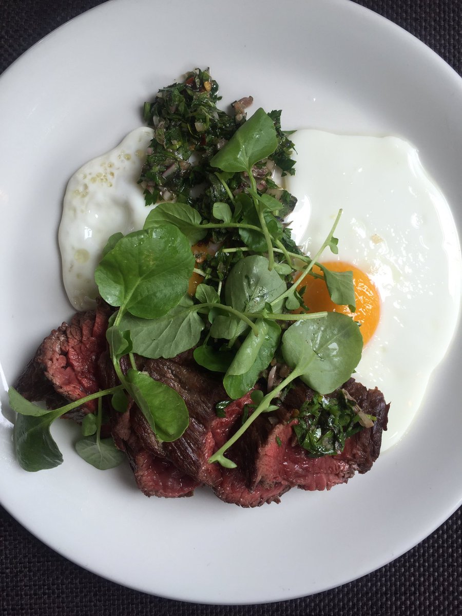 Steak &amp; Eggs, smoked anchovy chimichurri. Brunch today until 5pm.