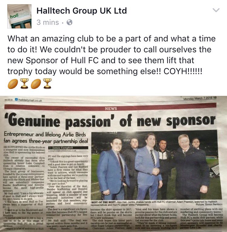 We couldn't be more proud today! #COYH #Wembley #ChallengeCupFinal #HullFC #hfc
#newsponsors #hull2017 🏉🏆🏉🏆