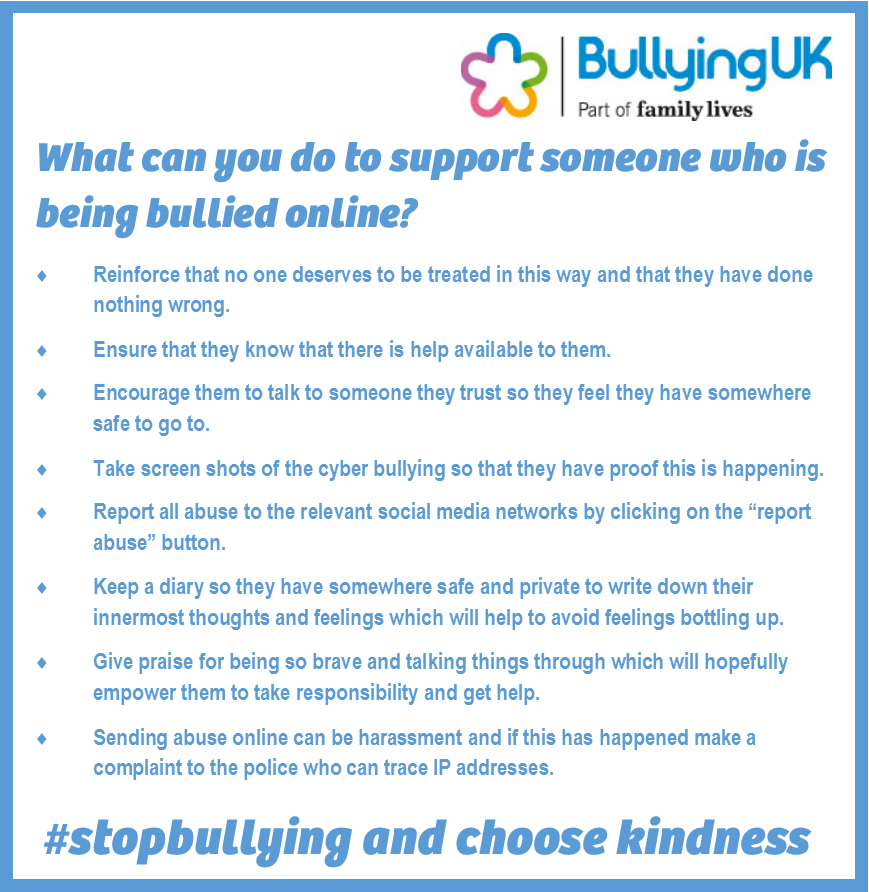 bullyinguk's tweet photo. Our tips for supporting someone being bullied online https://t.co/mtVvudX6hu https://t.co/sy2arB5TrL