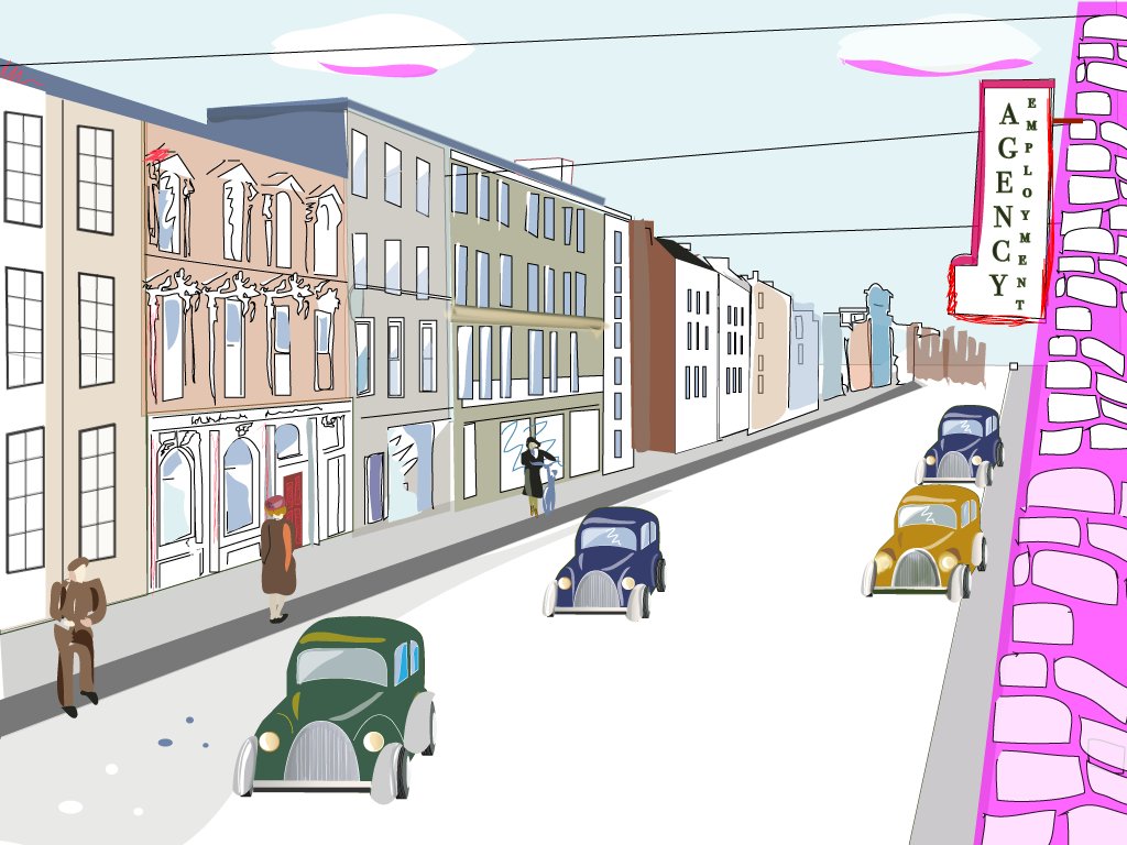 discovrlimerick's tweet image. O' Connell Street #limerick, 1960s #illustration #pinkspectacles #saturdayinspiration