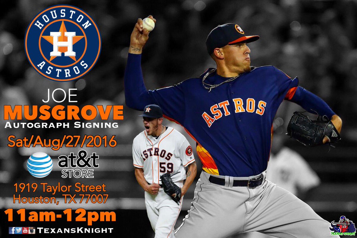 TexansKnight's tweet photo. Come out today and meet @astros pitcher @musgrove23Stros !!! βπΌοΈπβΎοΈ#JoeMusgrove #Astros #TexansKnight https://t.co/XYz9FKfjsv