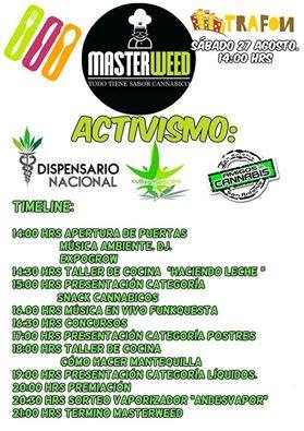 hoy en Masterweed, 
Puertas abren 14hrs, 
14:30 taller leche cannabica
15hrs comienza presentación concursantes 
:)