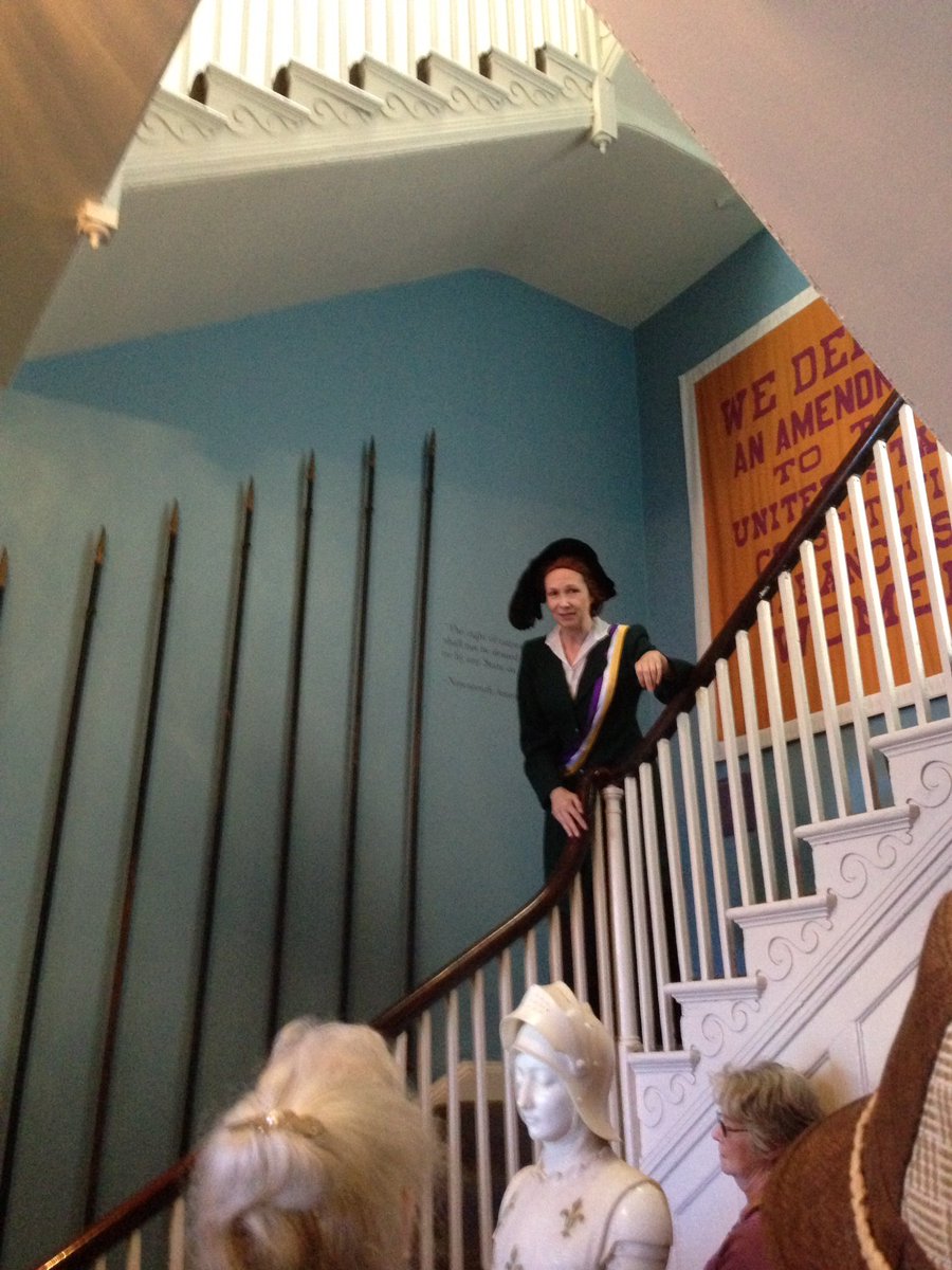 NatlWomansParty's tweet photo. Suffragist Lucy Burns, portrayed by Leigh Jameson, addresses our #WomensEqualityDay open house. Join us to celebrate https://t.co/7oVaW8tCgR