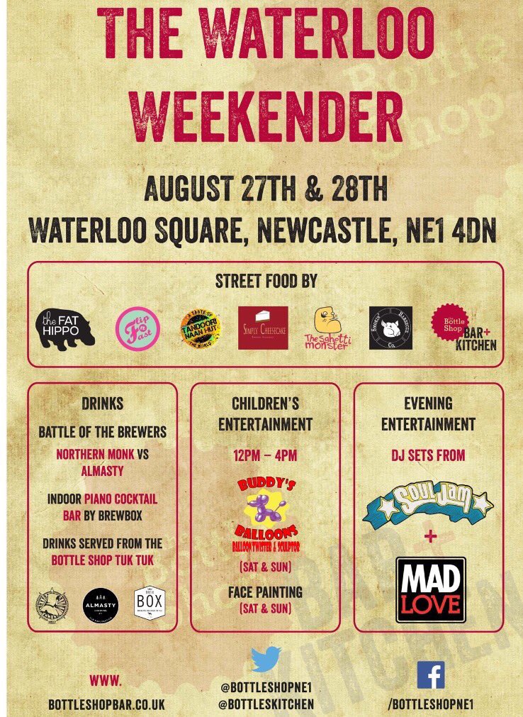 CannyFood's tweet photo. Looking for something to do tonight? @BottleShopNE1 has #waterlooweekender https://t.co/MZeovyUJU0 @welovencl https://t.co/5Wuc32H0QP