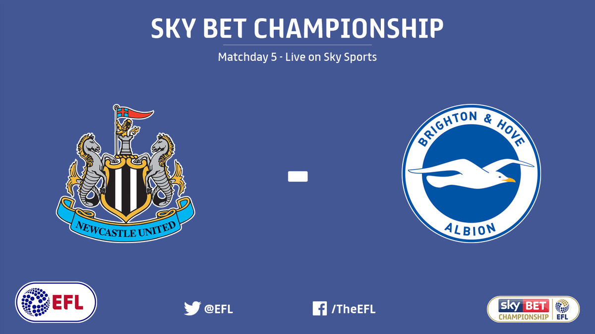 Sky Bet Championship (@skybetchamp) on Twitter photo Here we go!
<a href="/NUFC/">Newcastle United</a> host <a href="/OfficialBHAFC/">Brighton & Hove Albion</a> at St James’ Park.
Watch live on <a href="/SkySports/">Sky Sports</a>. Here we go!
<a href="/NUFC/">Newcastle United</a> host <a href="/OfficialBHAFC/">Brighton & Hove Albion</a> at St James’ Park.
Watch live on <a href="/SkySports/">Sky Sports</a>.