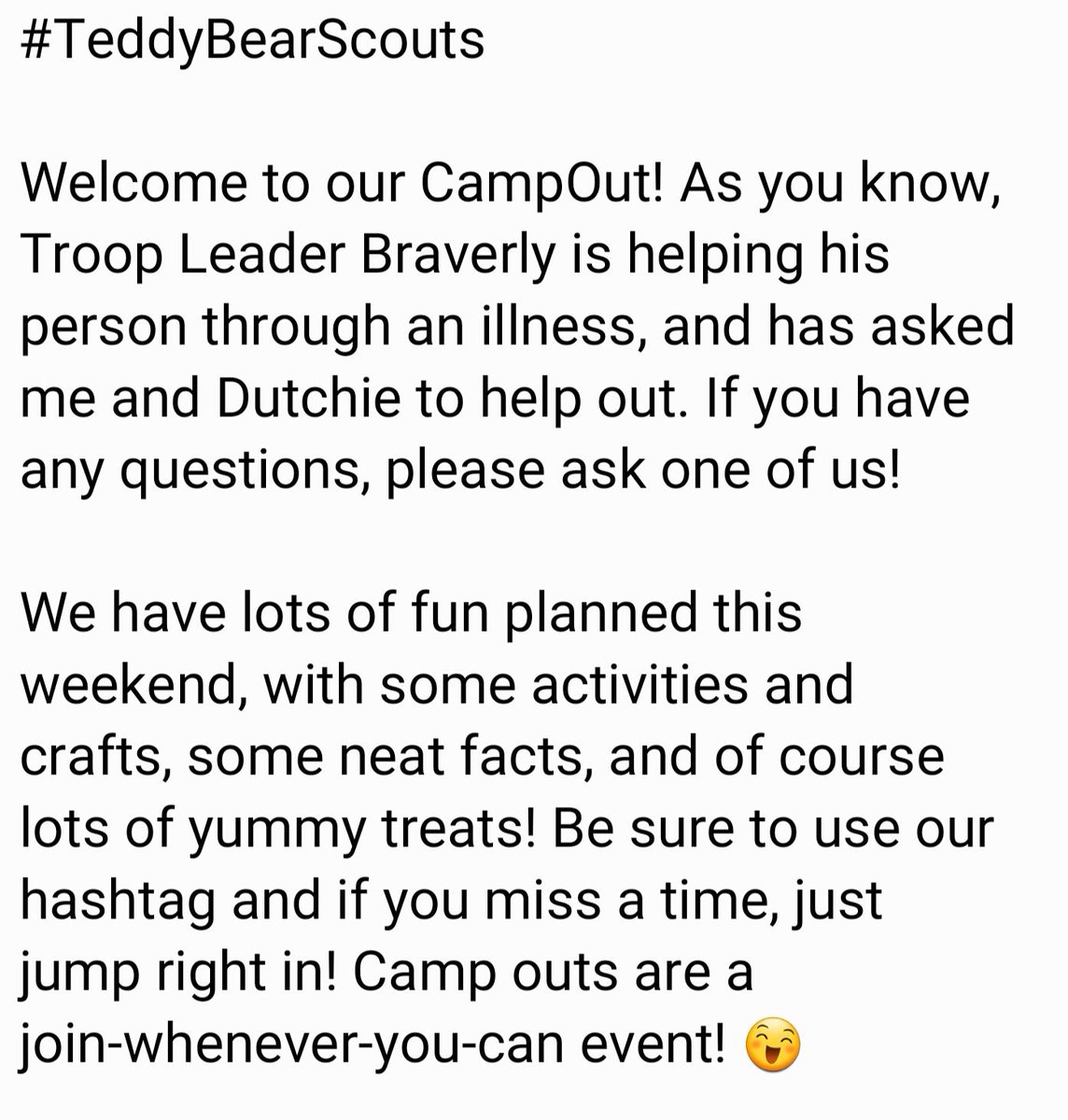 #TeddyBearScouts It's time!! 😄🔥Please read the note below, start getting your camp set up,  and share pictures!!