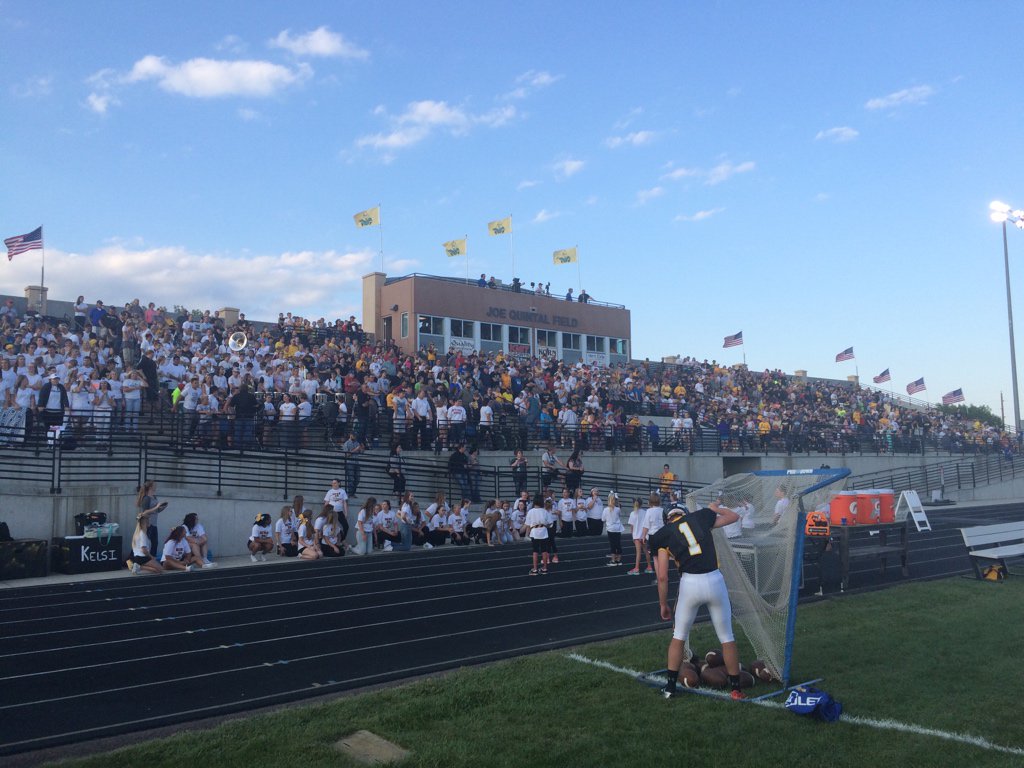 marcustraxler's tweet photo. Perfect weather and a big crowd on hand for the #KernelBowl tonight between Mitchell and Harrisburg. #sdpreps https://t.co/nSO6rngnVz