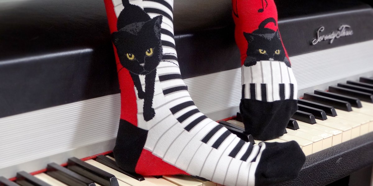 ModSocks's tweet image. Happy #Caturday! We're showing off our new Piano Cat Knee Socks. #cats #sockstyle #socks