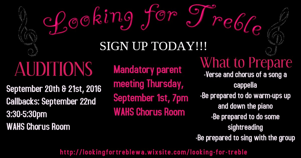 We are hosting auditions Sept. 20 &amp; 21 from 3:30-5!! Make sure to sign up outside of the chorus room!
