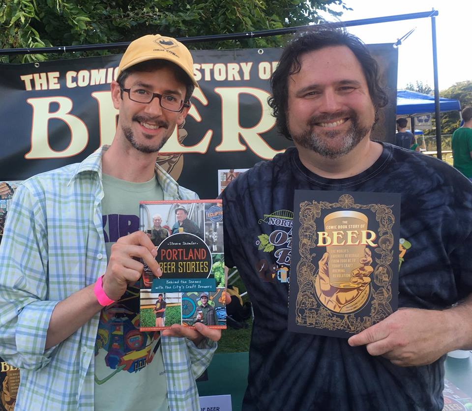 Beer authors <a href="/stevenshomler/">Steven Shomler</a> &amp; <a href="/TheCBSOB/">Comic Story Of Beer</a> are here today signing beer books! #ORGBF16