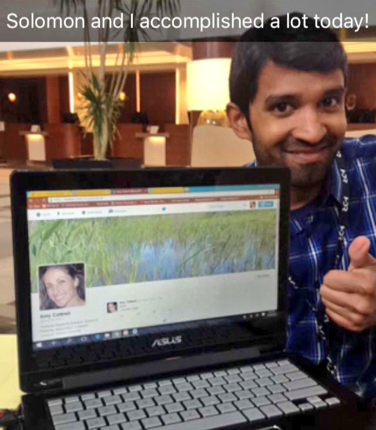 SolomonRDavid's tweet photo. In spirit of #scicomm, got my former field tech @AmyMCottrell to join Twitter! Pic of 1st tweet! #AFS146 3/n https://t.co/xQjfqx1mbd
