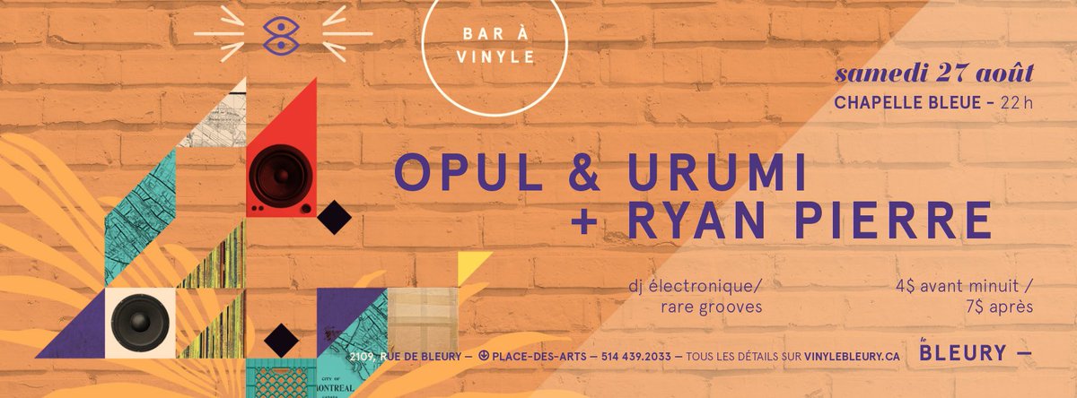 Tonight - Chapelle Bleue with Opul &amp; Urumi + Ryan Pierre : facebook.com/events/5084459… #mtl #lebleury #house #electro