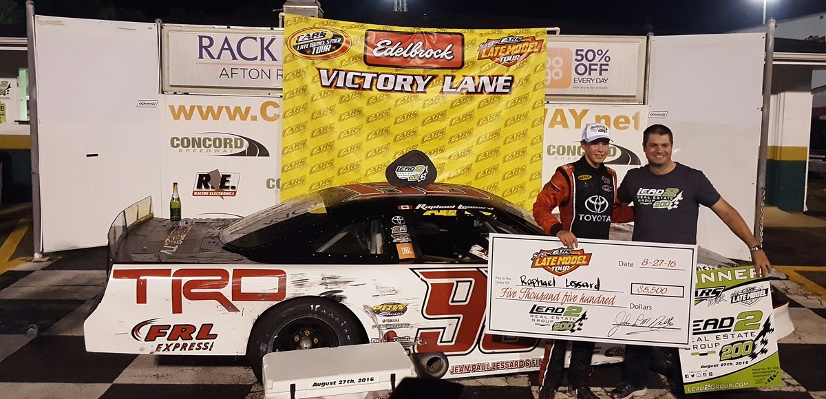 Congrats to <a href="/raphael_lessard/">Raphaël Lessard</a> @DGR_Racing on winning the SLM <a href="/CARSTour/">CARS Tour</a> <a href="/Lead2Group/">Lead 2 Real Estate</a> #Lead2200 <a href="/ConcordSpeedway/">Concord Speedway</a>