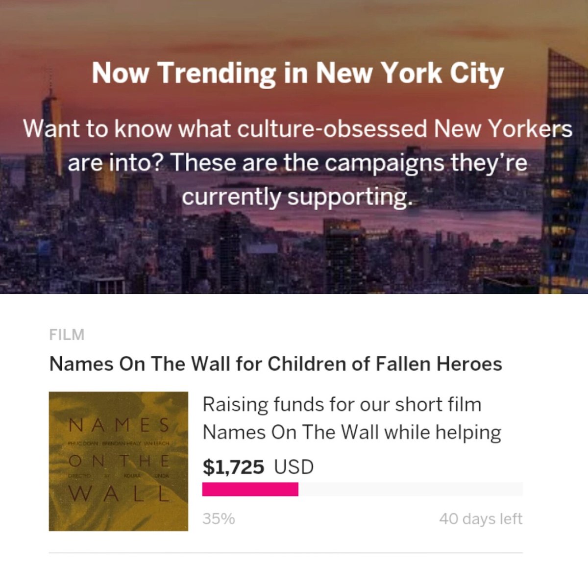 kouralilly's tweet photo. ! #namesonthewall is trending on @Indiegogo in #nyc! :o https://t.co/0EKcCQpCQH