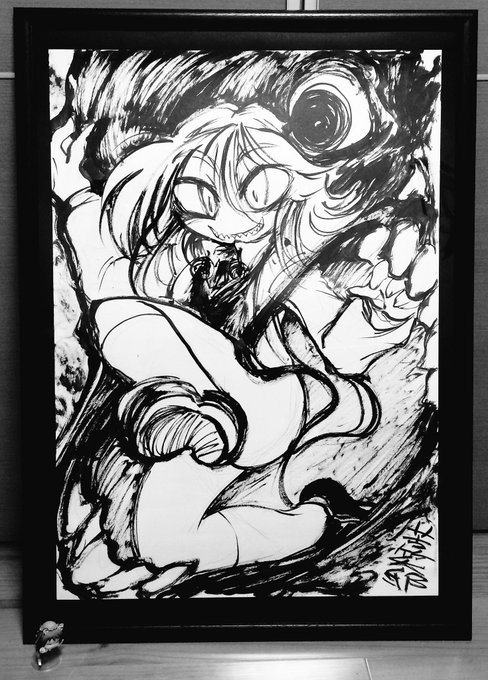 苦笑邸さんちのるーみぁちゃん(想七日4)をやっとこさ額入れしました…♥それにしてもA1額縁おっきすぎますね…♥
大きさが伝わるように左下へ蒐集録ちぇんちゃん置いてみましたけど、るみゃちゃんに一口でぱくっ♥とされちゃいそうですね…♥ 