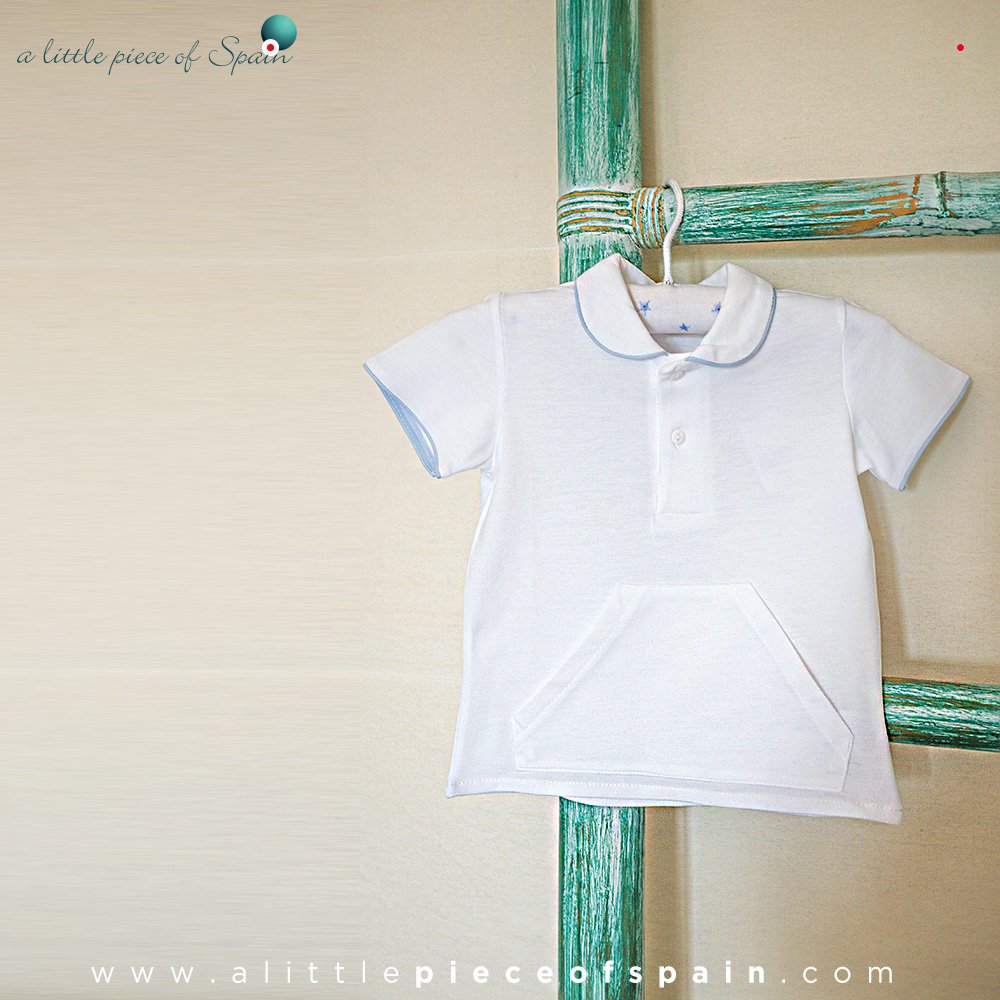 lpieceofspain's tweet photo. Stylish white #polo #shirt with pockets in the front, blue details on the collar and the sleeves from #Ancar #Spain https://t.co/vB7yx7wVj2