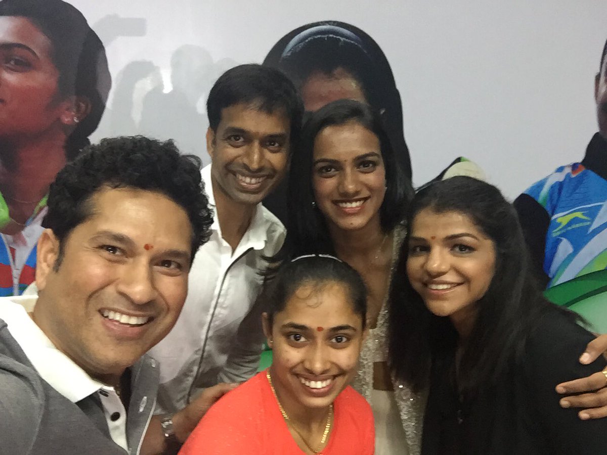 Sachin Tendulkar (@sachin_rt) on Twitter photo In company of champs who proved their mettle <a href="/Pvsindhu1/">Pvsindhu</a> <a href="/SakshiMalik/">Sakshee Malikkh</a> <a href="/DipaKarmakar/">Dipa Karmakar</a> & super coach #PullelaGopichand In company of champs who proved their mettle <a href="/Pvsindhu1/">Pvsindhu</a> <a href="/SakshiMalik/">Sakshee Malikkh</a> <a href="/DipaKarmakar/">Dipa Karmakar</a> & super coach #PullelaGopichand