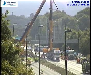 HighwaysSEAST's tweet photo. #M20 #Kent J1 - J4. Crews are in the process of removing remaining bridge structure from the carriageway. https://t.co/nA31StQaYI