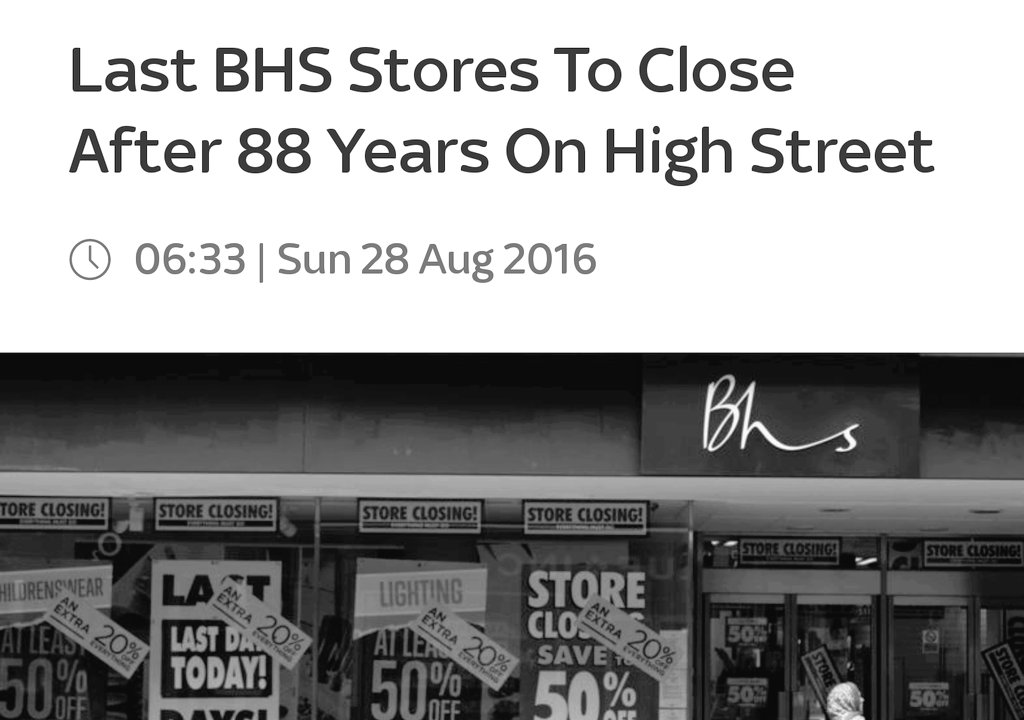 CharlotteChart's tweet photo. Philip Green #ShameOnYou
A loss to the original British High Street. 
Best of luck to all the workers #RIPBHS https://t.co/V7TR2YYae1