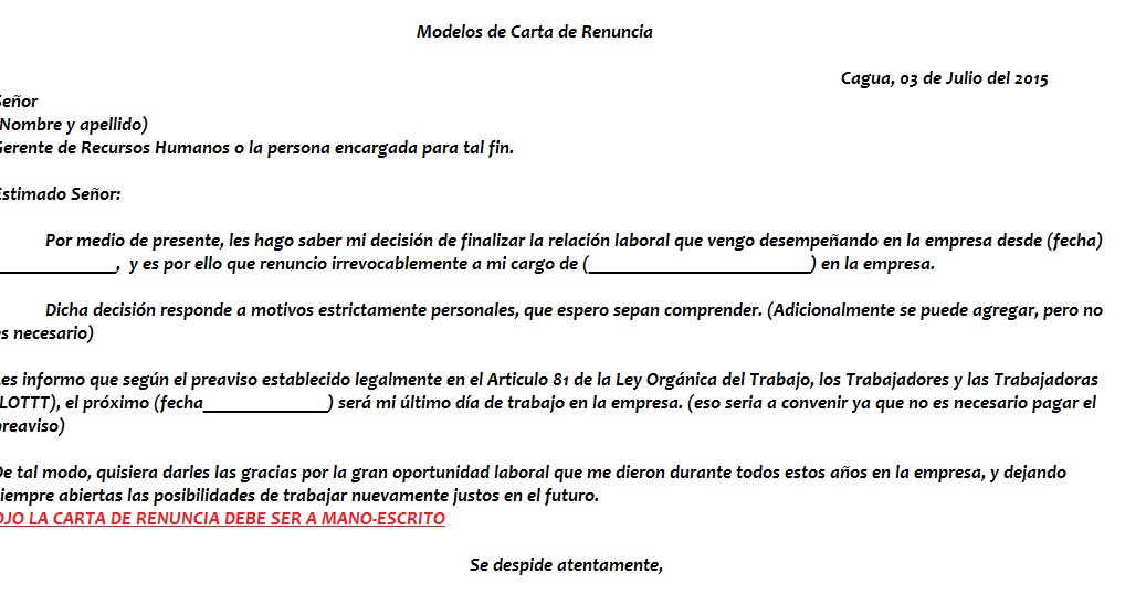 Carta De Baja Voluntaria Empleada Hogar - Recipes Web w