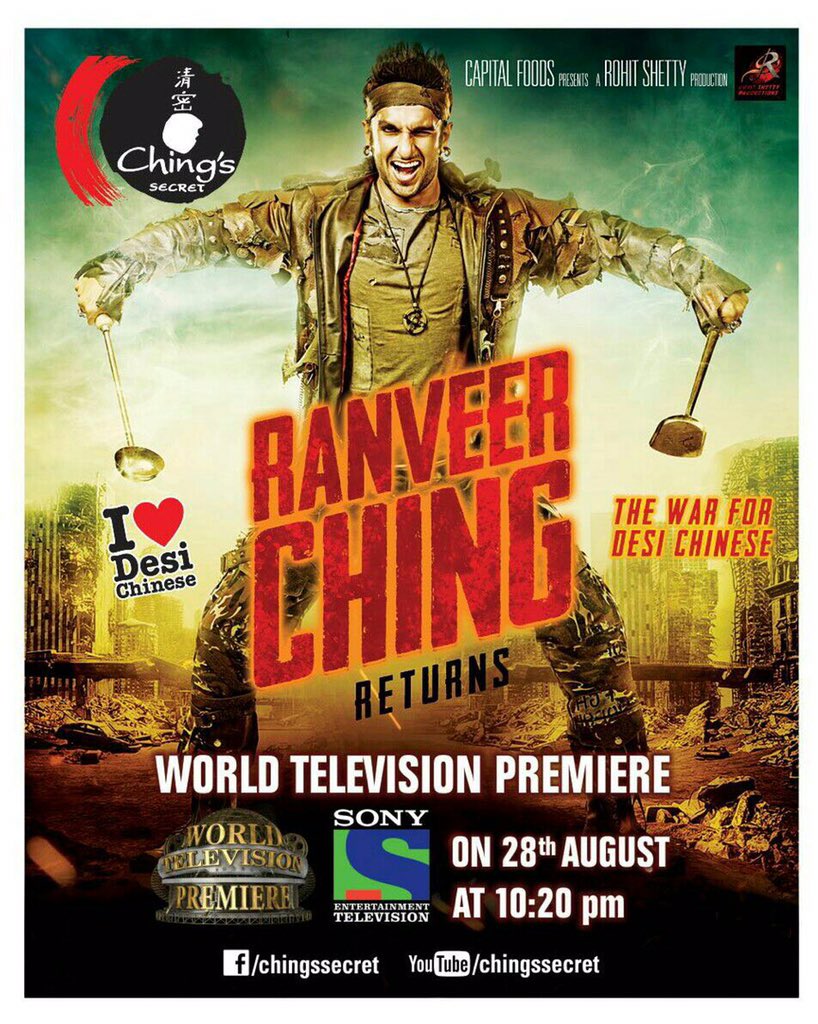 RanveerOfficial's tweet photo. Tonight's the night ! 
The World Television Premiere of #RanveerChingReturns ! 
Happy Sunday everyone ! https://t.co/vDaiqfhTDY