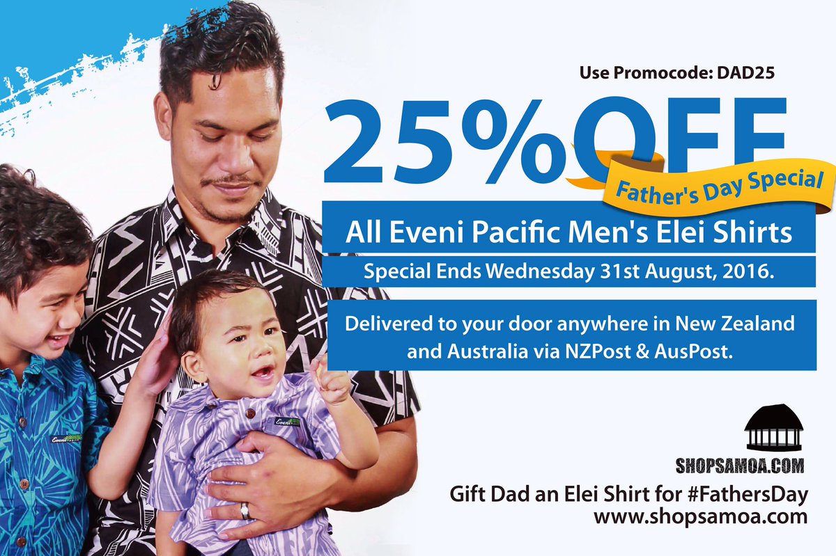 shopsamoa's tweet photo. #FathersDay SPECIAL 25% OFF ALL #EveniPacific Men's Elei Shirts | Use Promocode: DAD25 - https://t.co/mbvIU3TuYo https://t.co/h8pPi8ySkm