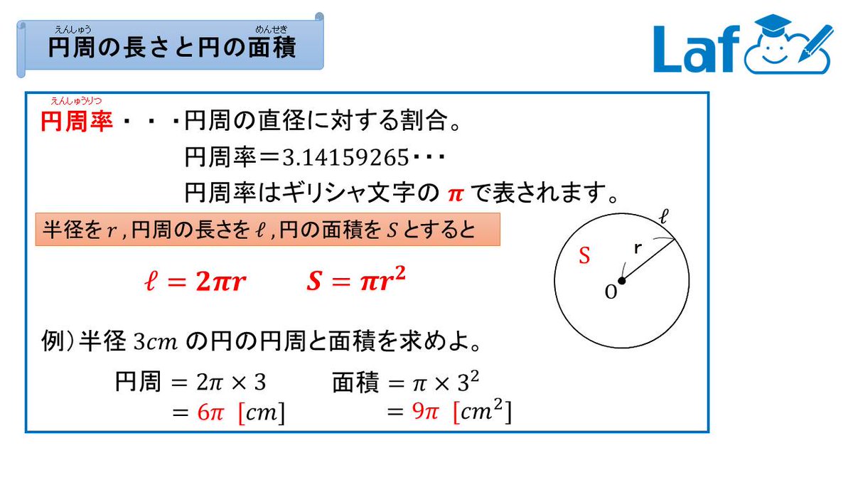 Laf先生 Twitterissa 中1数学 円周率p 円の面積 円周