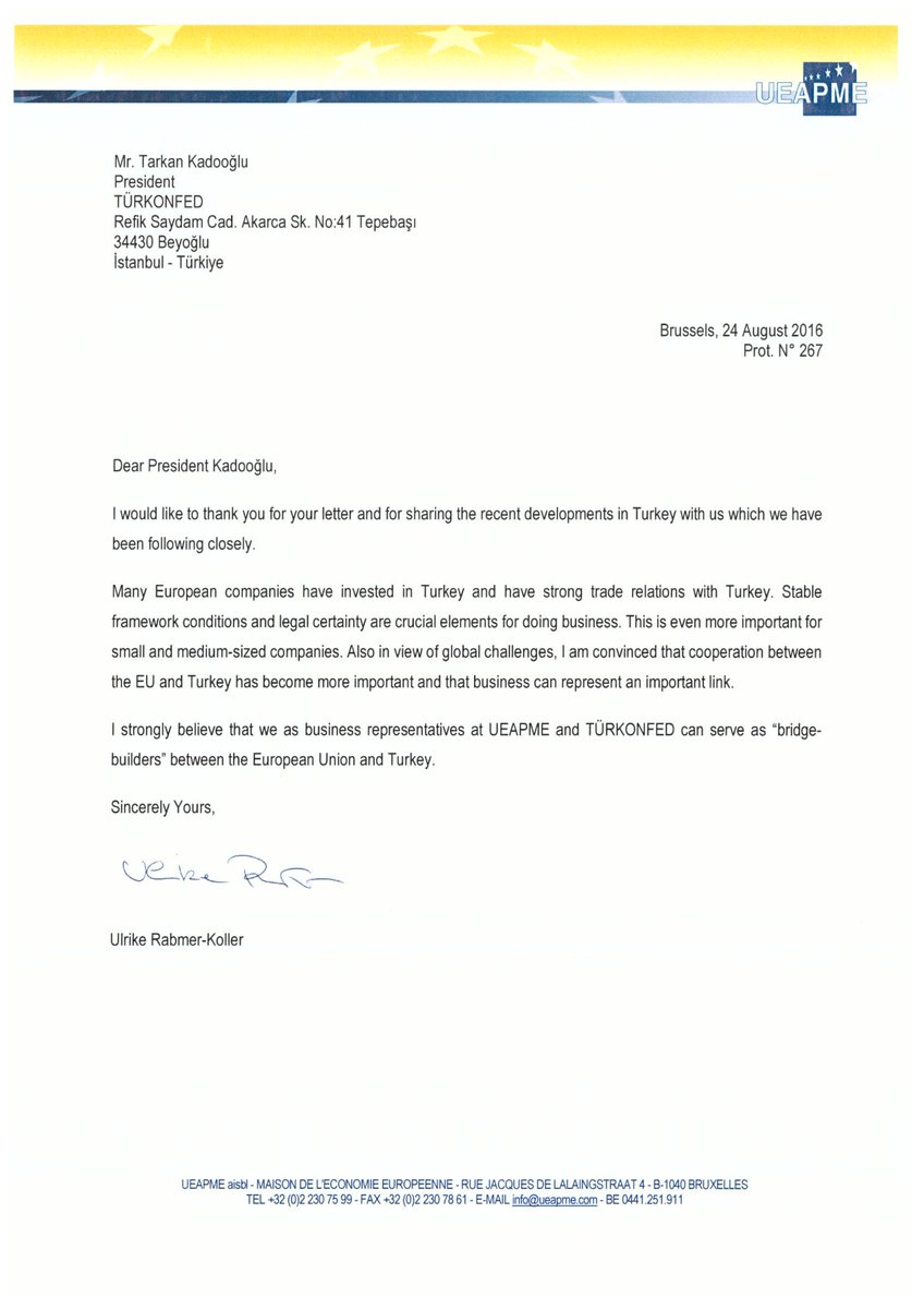 .@UEAPME Bşk.Koller, <a href="/turkonfed/">TÜRKONFED</a> Bşk. @tarkankadooglu'nun mektubuna cevap verdi. turkonfed.org/tr/detay/1154/…