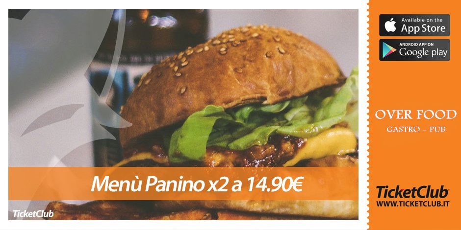 TicketClubIT's tweet photo. Menù Panino x2 a 14.9€ Over food - C.C. I Pini - https://t.co/qZNFivaNmF https://t.co/htdWJXq8Em