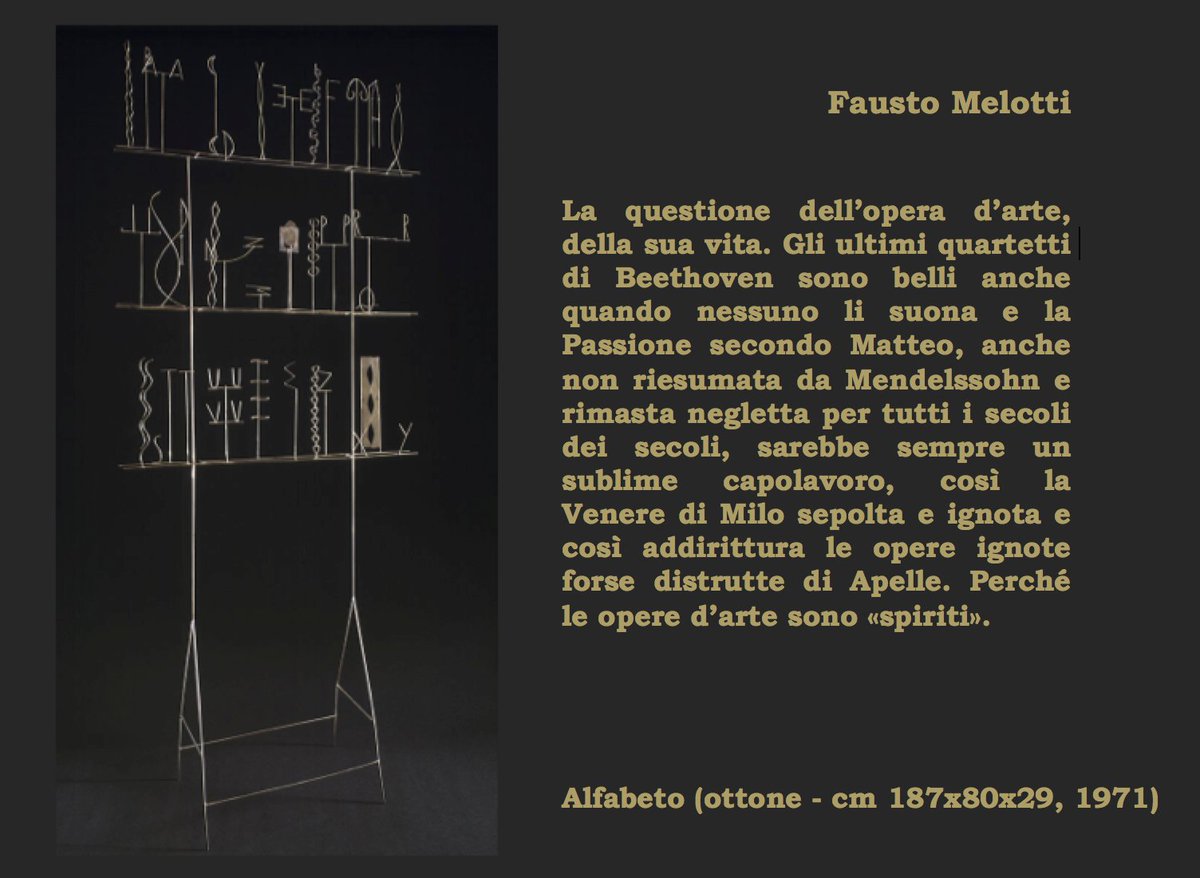 Le opere d’arte sono ‘spiriti’. 
Fausto Melotti - Linee <a href="/adelphiedizioni/">Adelphi Edizioni</a> 
<a href="/CasaLettori/">Casa Lettori</a> <a href="/twtarte/">tweetarte</a>
#ArteEParole