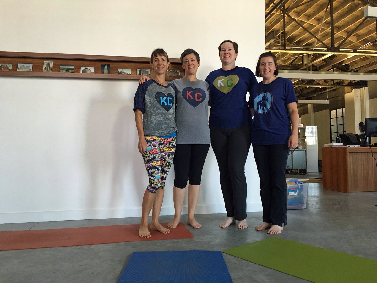 rosinpreserves's tweet photo. Celebrating Kansas City T-Shirt Tuesday with @lmurphyllc Yoga for #kclocalweek! https://t.co/F7i77ocUgq