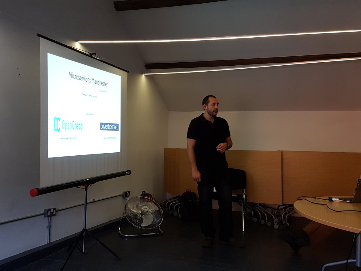 danielbryantuk's tweet photo. And the first @micromanchester meetup begins with @trismccarthy setting the scene! cc // @OpenCredo https://t.co/KvnyZ7mDnE