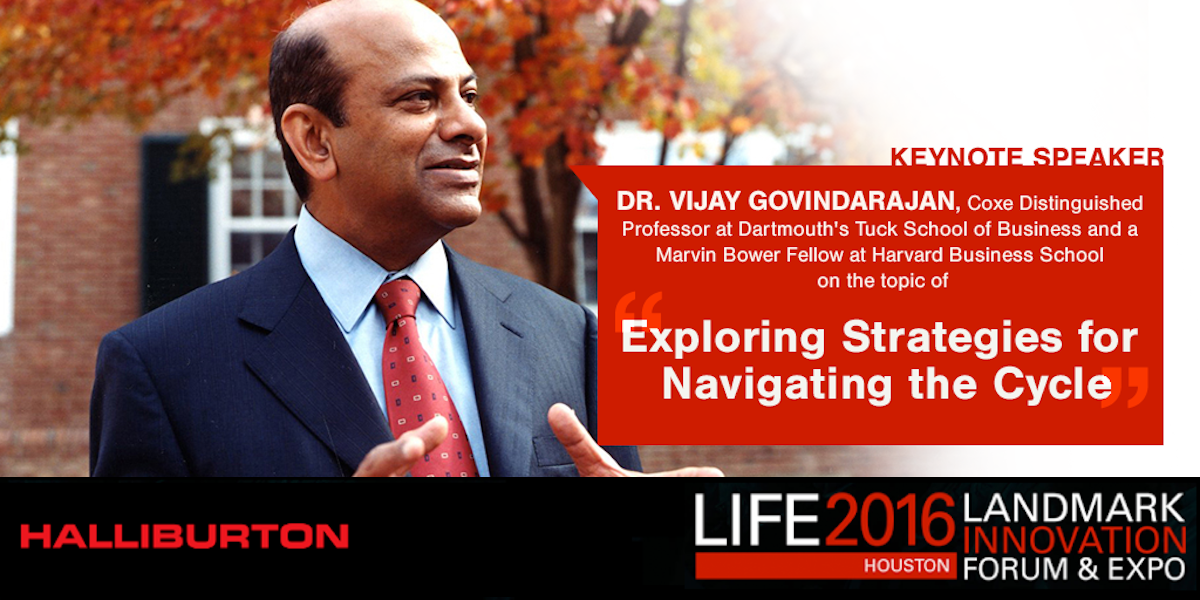 Halliburton's tweet photo. @vgovindarajan takes the stage at LIFE 2016 and discusses strategies to #NavigateTheCycle https://t.co/Ae1TQVb8vg https://t.co/l8d4pzdG3b