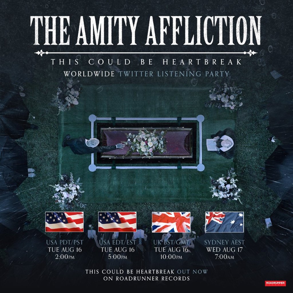 amityaffliction's tweet photo. Leas than two hours until our #TCBH Listening Party! Get your copy ready to go and follow @JoelDTD! https://t.co/GXXeIBNw8A