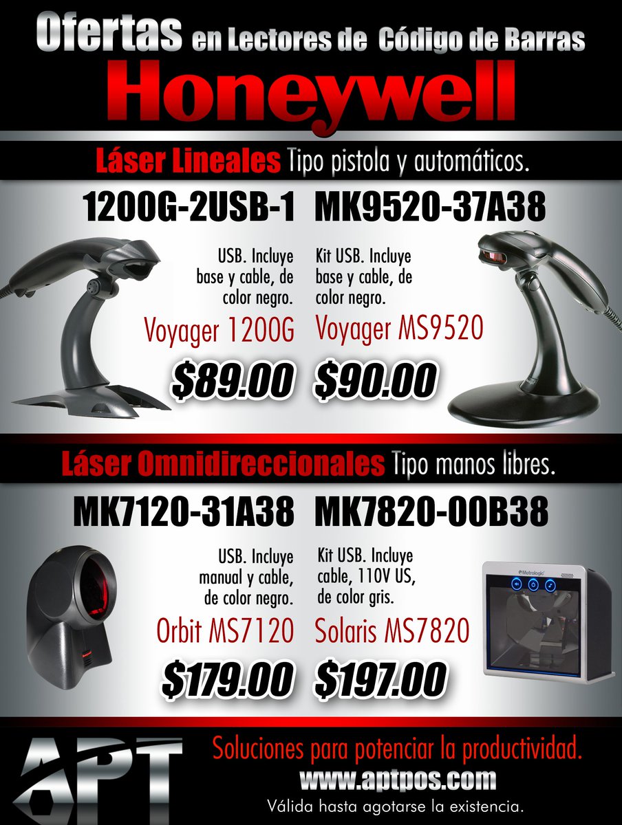 Ofertas en lectores #Honeywell  #Láser #Omnidireccionales Para potenciar la productividad! aptpos.com/es/5-lectores-…