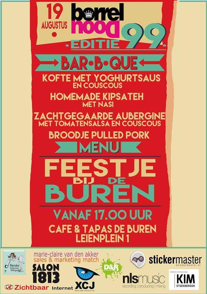 deBorrelnood's tweet photo. BBQ @deBurenAdoorn | vrijdag 19/08 | Gonna party like it's '99 #BORRELNOOD https://t.co/2kp0zgRJCu