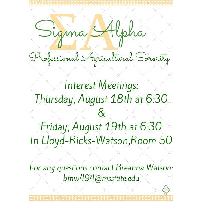Are you a MSU lady interested in agriculture? Come learn about the only professional ag sorority at MSU!
