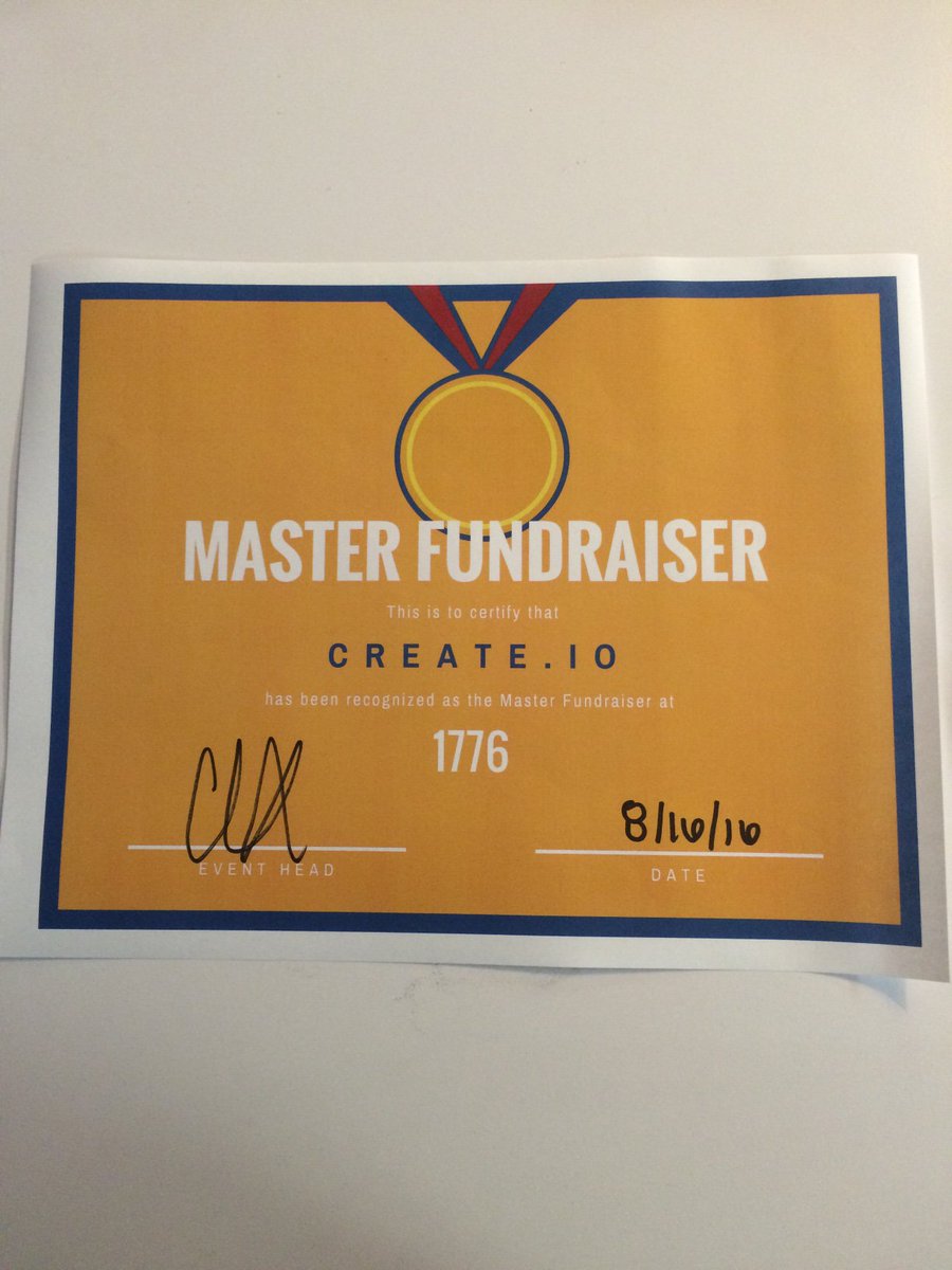 Create_Tech's tweet photo. Wow! Stoked to be named #MasterFundraiser at the @1776 #Olympics Great to be part of this community #DC #Tech #Gold https://t.co/TIcV56xUzu