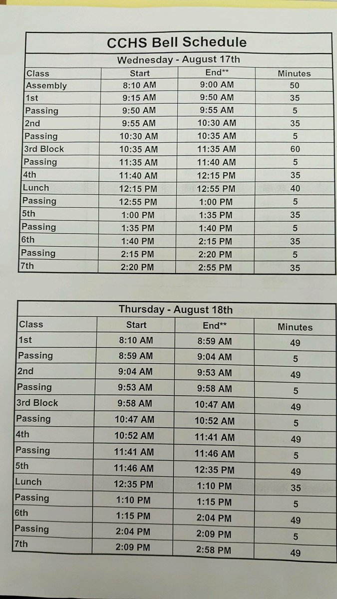 Cchs Pep Club Here S The Bell Schedule For Tomorrow