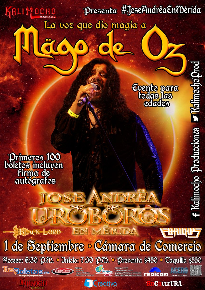 KalimochoProd's tweet photo. Las bandas q acompañarán a Jose Andrëa y Uróboros el 1 de Septiembre serán #Ebrious y #BlackLord
#JoseAndrëaEnMérida https://t.co/6VgGJ3vKV5