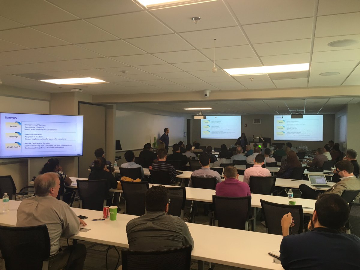 CRMJav's tweet photo. Packed @SEFUGSFDC meeting! Thanks to our presenters and our sponsor @NewVoiceMedia w/ @ChrissyPechter @luiseluciani https://t.co/VYsDfPWNil