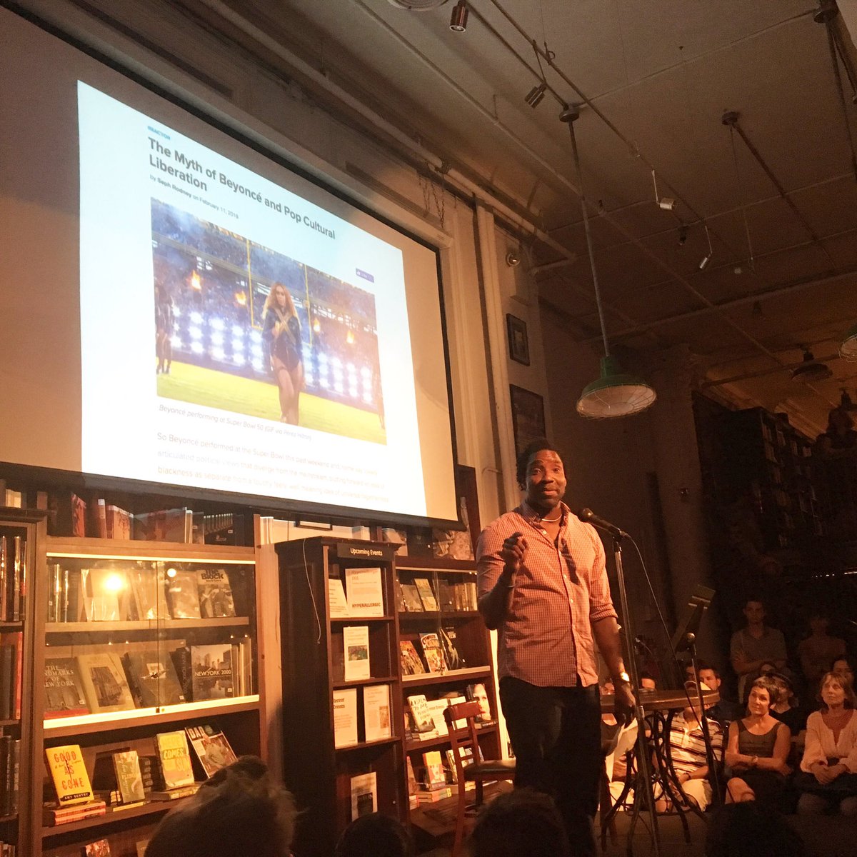 HousingWorksBks's tweet photo. Happening now: @sephrodney reads his @hyperallergic piece on #beyonce for #hyperirl https://t.co/kLtOfmPWr3