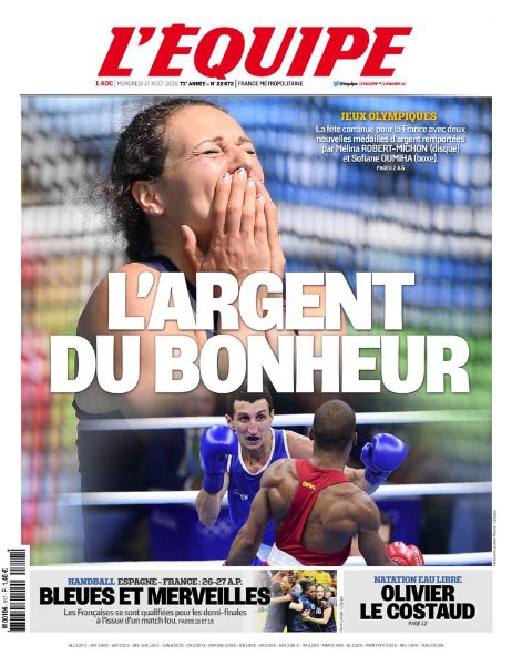 yannper1's tweet photo. Très jolie Une pleine d'émotion #RobertMichon #Oumiha #boxe #LancerDeDisque #Rio2016 https://t.co/BkAtg5IZ8z