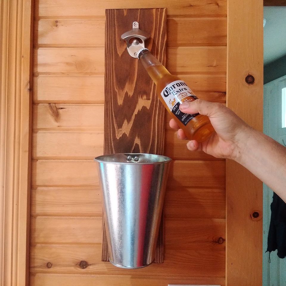 TodayInTheYard's tweet photo. New bottle opener with cap catcher. Big thanks to my lovely hand model, Dean xo #woodworking #613maker #bottleopener https://t.co/7Z0G7eVDPT