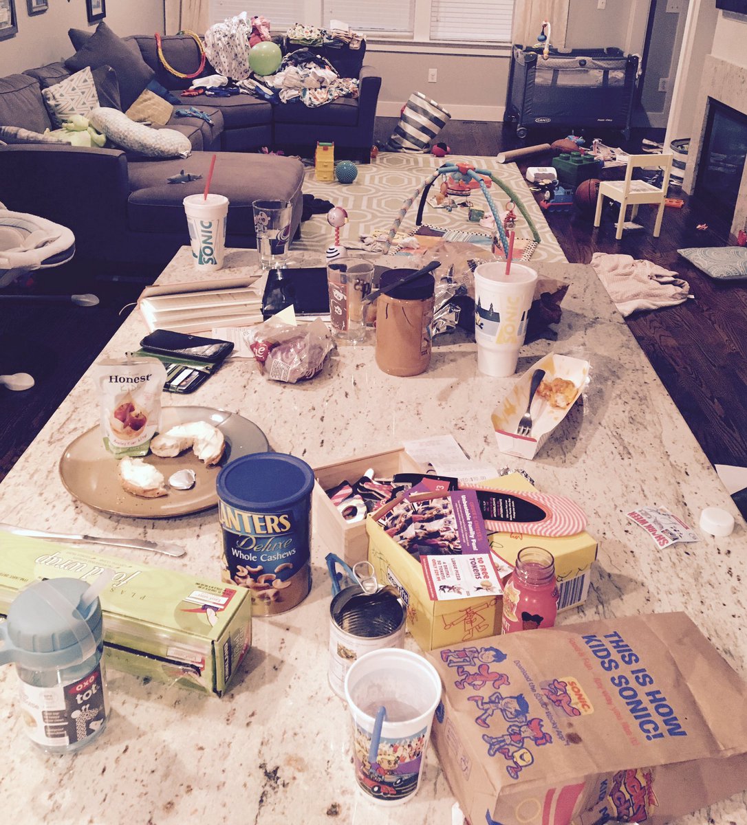 EverydaySheay's tweet photo. The end of a long day with a teething toddler and screaming baby. 

#FML #momlife #keepingitreal #messyreality https://t.co/9iOVevFMJA