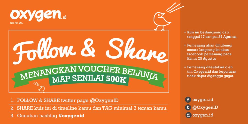 OxygenID's tweet photo. Halo sahabat Oxygen, menangkan voucher belanja MAP senilai 500k #Kuis #oxygenid #RI71 https://t.co/ETHMyBVREi