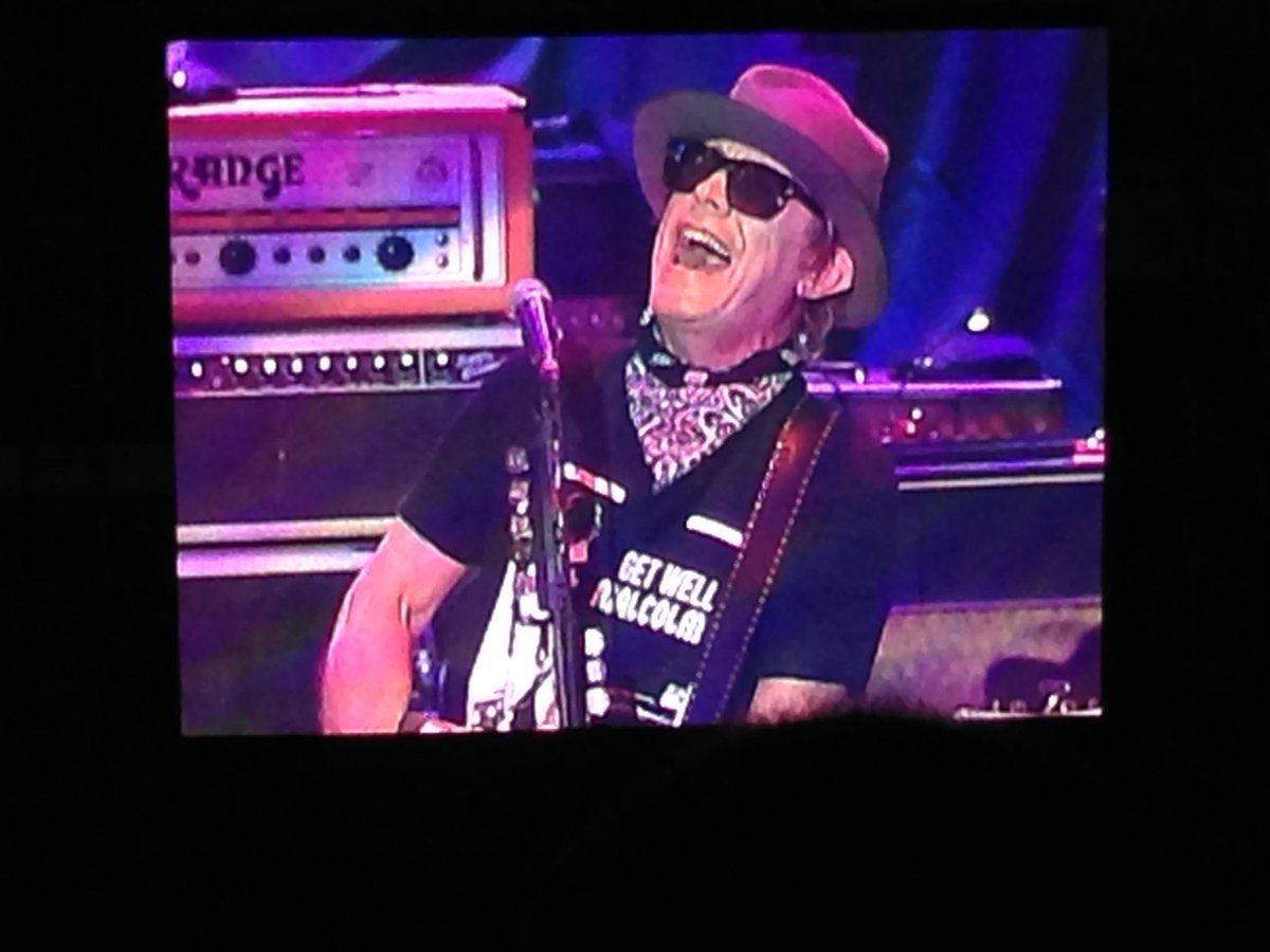 Acdckcnut's tweet photo. Friend at Cheap Trick show , bassist wearing get well Mal shirt. @cheaptrick @acdc @ACDCfansnet @tompetersson #clasd https://t.co/PiNYAG4l7W